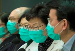 Líder do Executivo de Hong Kong, Carrie Lam, e outras autoridades da cidade concedem entrevista coletiva sobre coronavírus