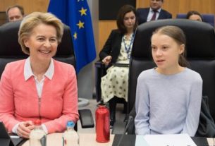 Presidente da Comissão Europeia, Ursula von der Leyen, e ativista sueca Greta Thunberg em Bruxelas