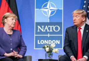 Angela Merkel e Donald Trump durante cúpula da Otan em 2019