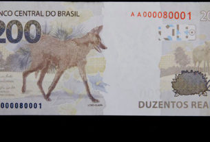 A nota de R$ 200 traz o desenho de um lobo-guará, espécie do Serrado em processo de extinção